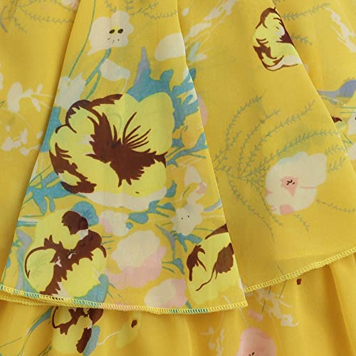 Hopscotch Girls Knee-Length Floral Print Casual Dress in Yellow Color for Ages 5-6 Years