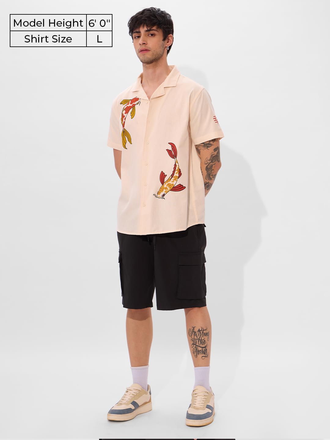 The Souled Store So Koi Men and Boys Collared Neck Button Front Orange Embroidered Regular Fit Cotton Half Sleeve Shirts