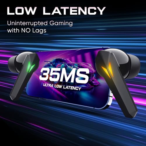 Mivi Commando X7 [Just Launched] Gaming in Ear Earbuds: 35ms Low Latency, Aurora Lights, Dual RGB,13mm Bass Drivers, 50Hrs Playtime,Type C, AI ENC, Made in India Ear buds Wireless Bluetooth Gaming TWS