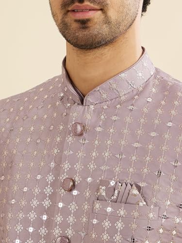 Manyavar Men's Art Silk Sequinned Kurta Jacket Set (Lilac,XXXL)