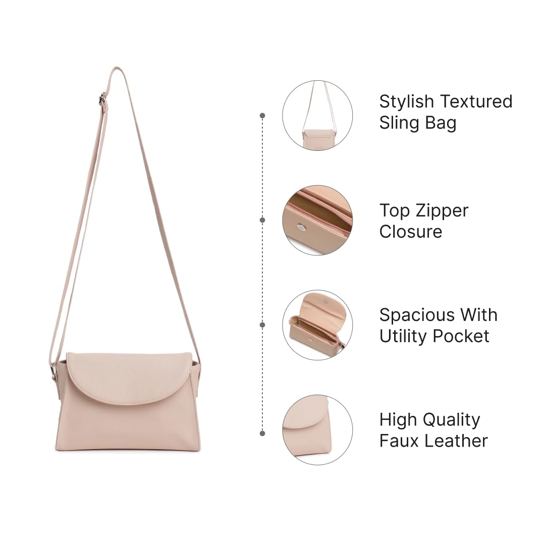 Fastrack Textured Sling Bag for Women | Chic Crossbody Bag for Girls, Ladies, Women | Spacious Bag with Slip Pocket Made of Faux Leather