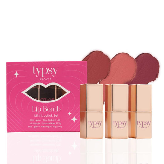 Typsy Beauty Mini Lipstick Set of 3 Luxurious Highly Pigmented Lightweight Travel Size Lippie Happy Hour | Vegan & Paraben-Free Formulated in Italy 1.5g