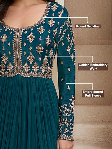 TRENDMALLS Women's Silk Blend Embroidery Anarkali Kurta Pant Set with Dupatta (G334-Morpeach-XXL-)