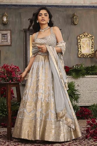 BIBA Women Light Blue Cotton Kalidar Dyed Lehenga Set_38