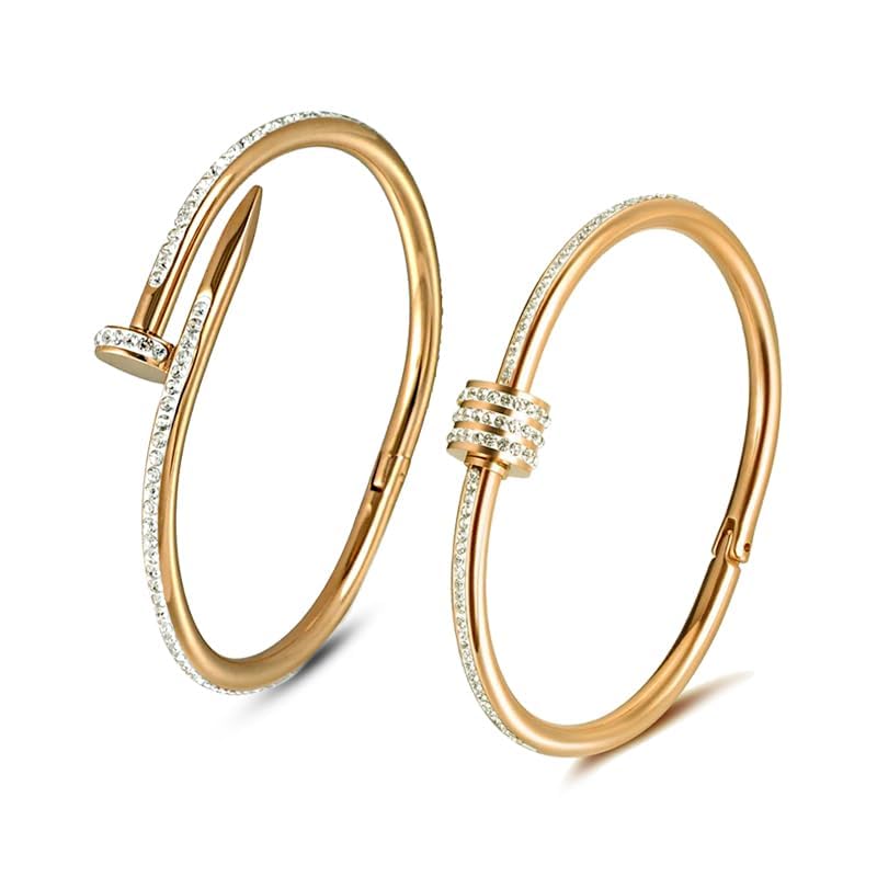 MEENAZ bracelet for women Stylish Bangles for women Adjustable Anti Tarnish Bracelet for girls rose gold Kada for Women Accessories Anti Tarnish Jewellery Stainless Steel Cuff Bracelet gifts Combo