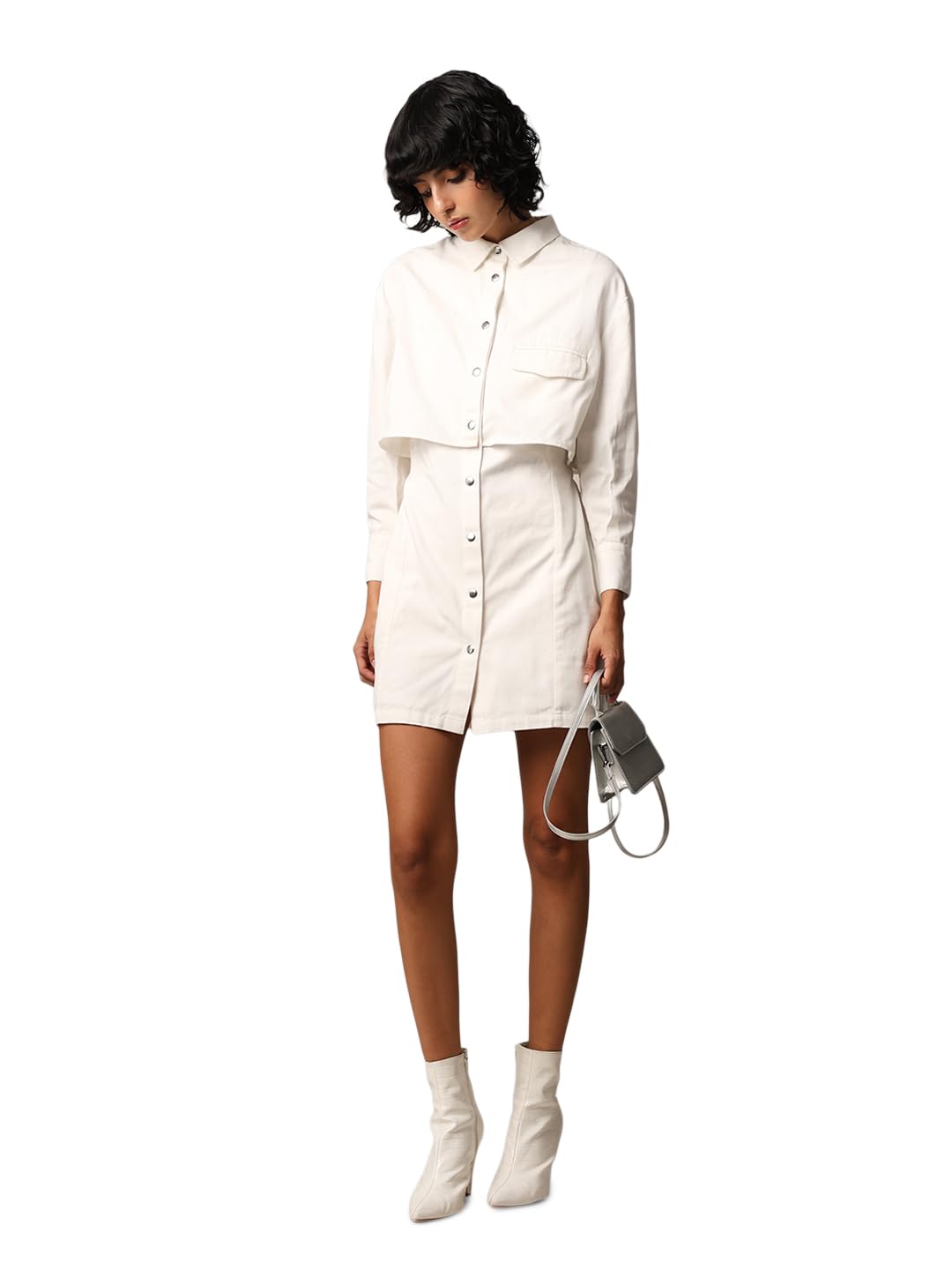 ONLY Women Solid Casual White Shirt Dress