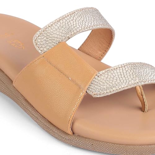 tresmode AFILIA Women's Flats Sandals Beige, 8 UK / 41 EU - Open Toe Ladies Dress Footwear Soft Comfortable