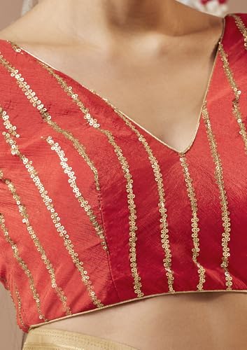SALWAR STUDIO Red Georgette Sleeveless Readymade Blouse