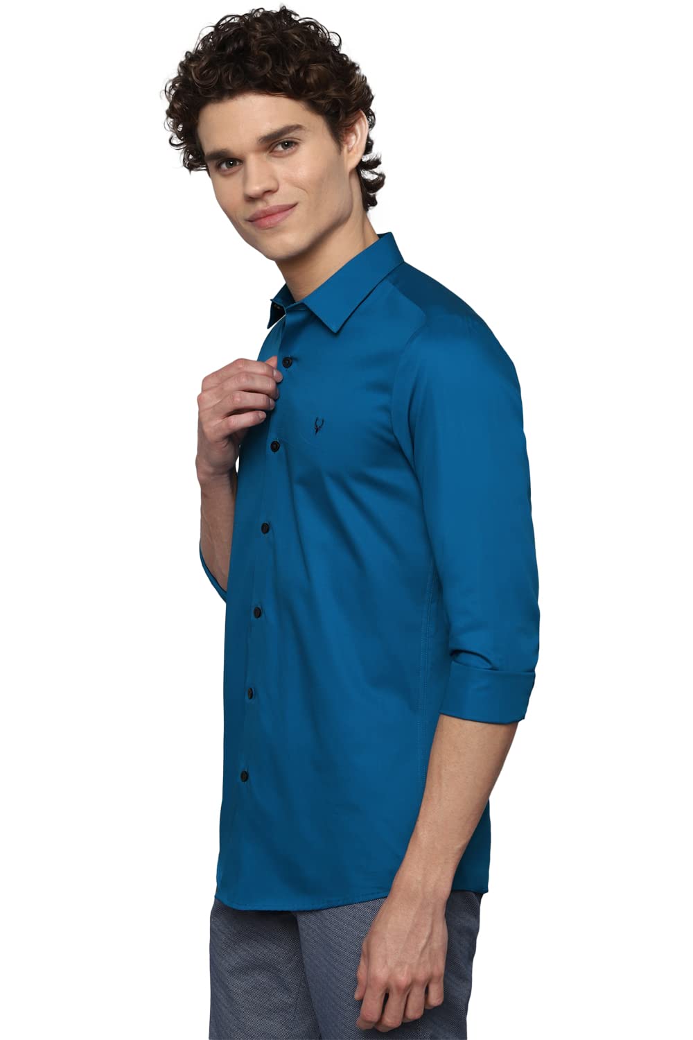 Allen Solly Men's Solid Regular Fit Shirt (ASSFQMOP403092_Blue 40)