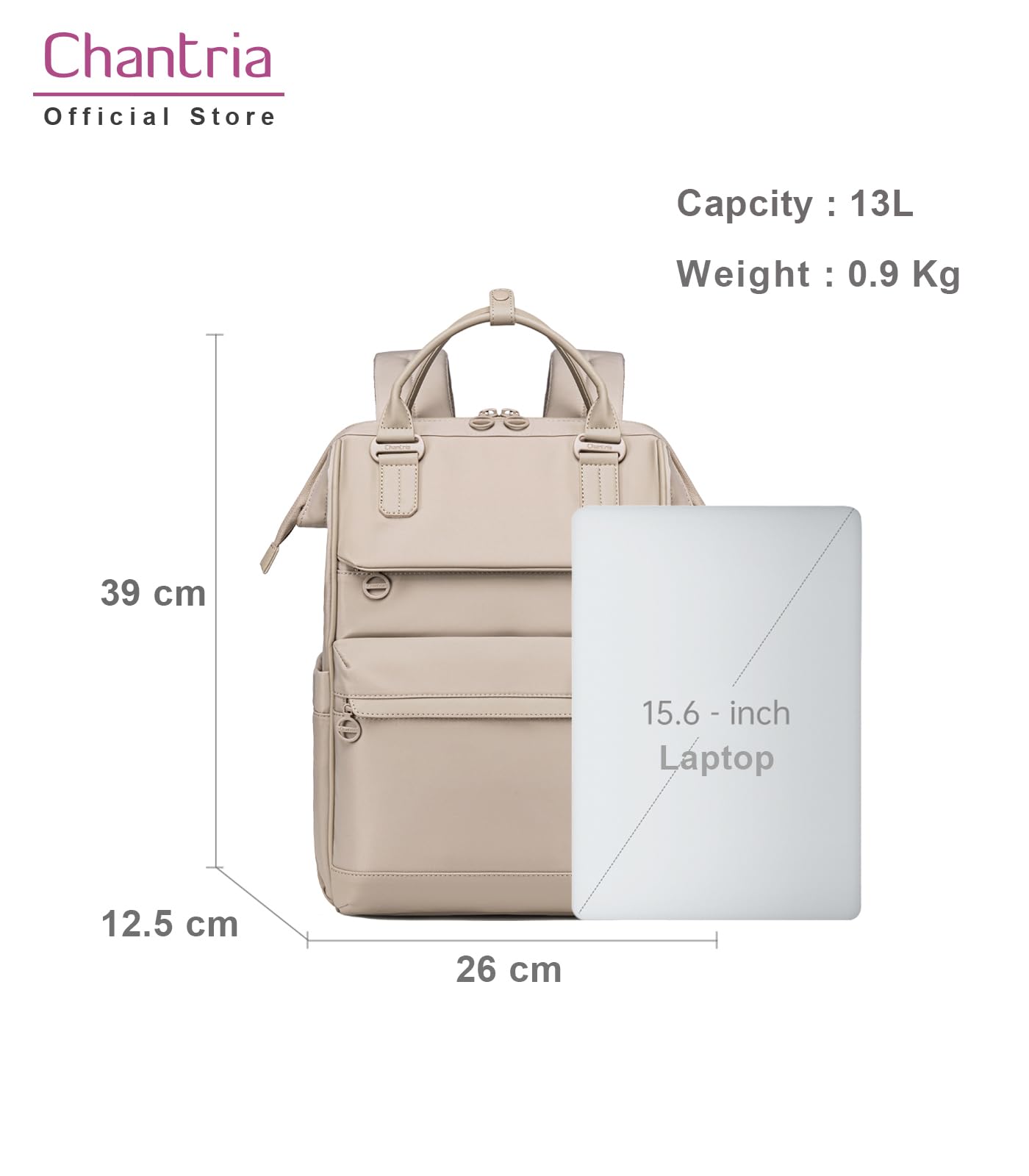 Chantria Laptop Backpack for Women 15.6-inch Work Office Backpack 13L Capacity Laptop Bag College Bookbag Water-resistant Casual Backpack for Travel (Khaki)