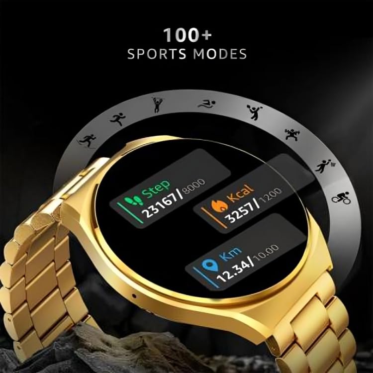 SPEEDFOX Active 2 Smart Watch with 2 Series | Metal Dial with Metal Strap | Bluetooth 4.0 +5.0 Dual Mode | LCD 1.3 Inch | Clip Charge Mode | BT Calling Smartwatch (Gold Strap) (Pack of 1)
