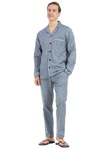 Hancock Men Cotton Checked Relaxed Fit Night Suit Blue Size S