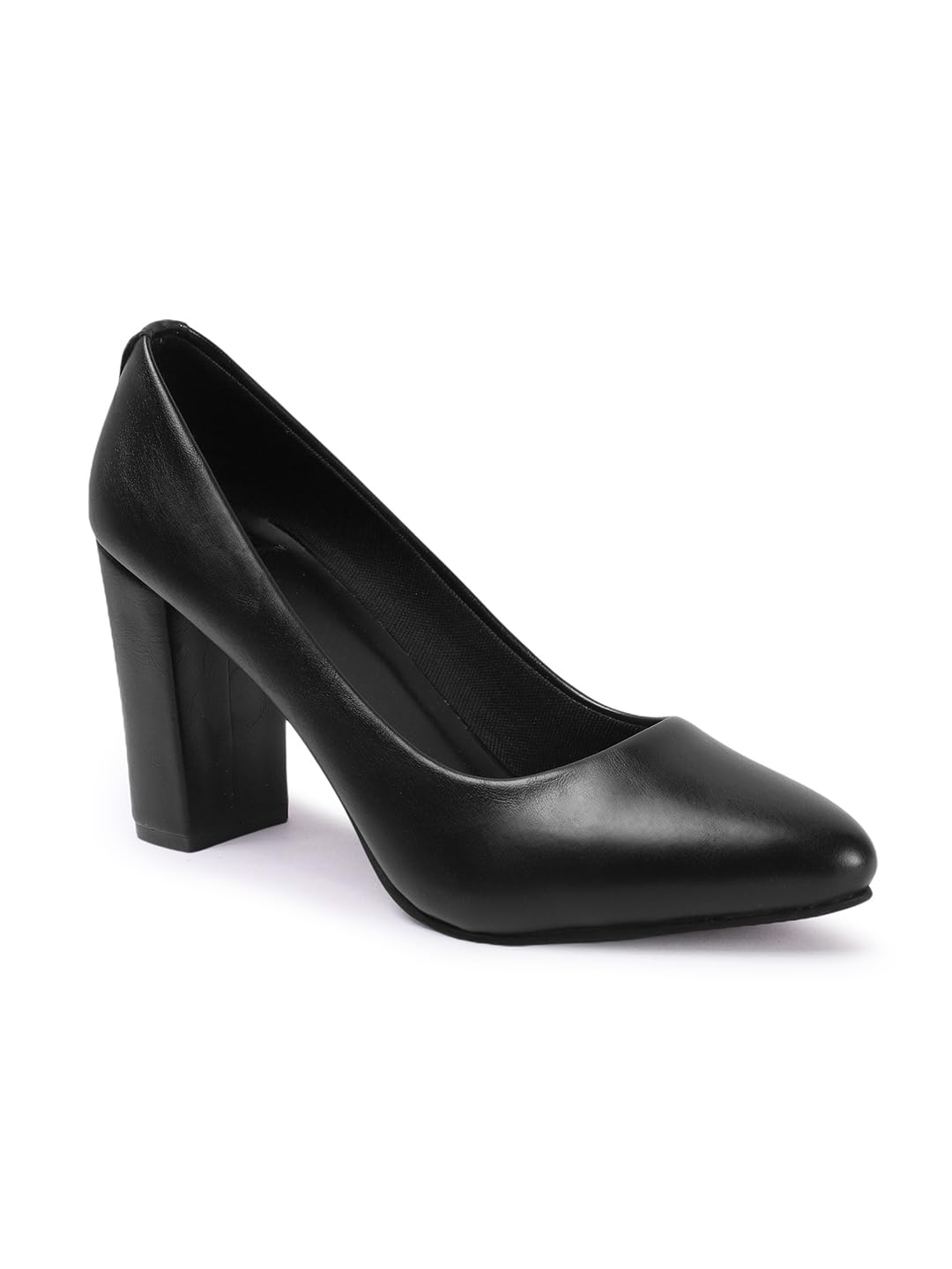 Carlton London Women Black Stylish Slip-on Pump Shoes with Block Heels, Pointed Toe for Party and Formal Occasions (40)