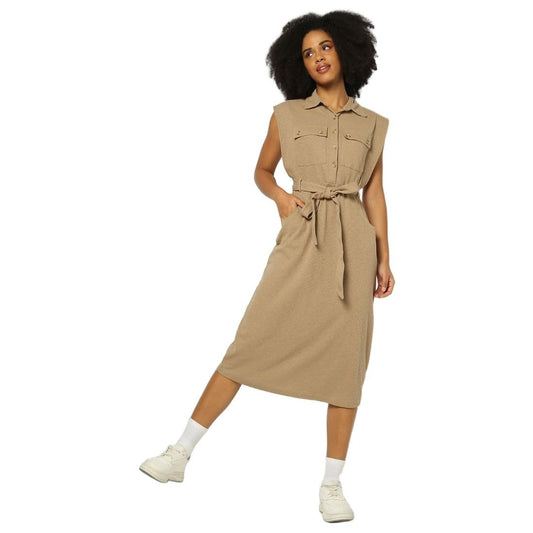 GAP Women's Cotton A-Line Below The Knee Casual Dress (442601806_Khaki