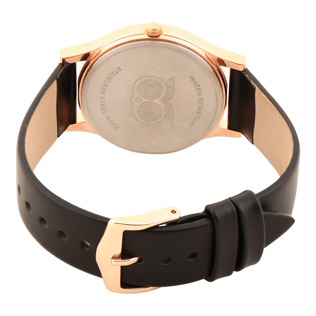 TEAL BY CHUMBAK Round Dial Analog Watch for Women,Folksy Owl Collection, Solid Vegan Leather Strap,Gifts for Women/Girls/Ladies,Stylish Fashion Watch for Casual/Work - Black