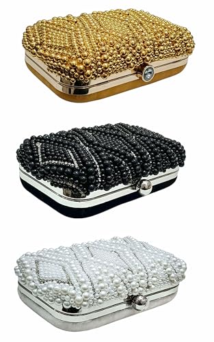 Amerie Fashions Women's Embroidered Beaded Clutch Purse for Party Wedding (Black)
