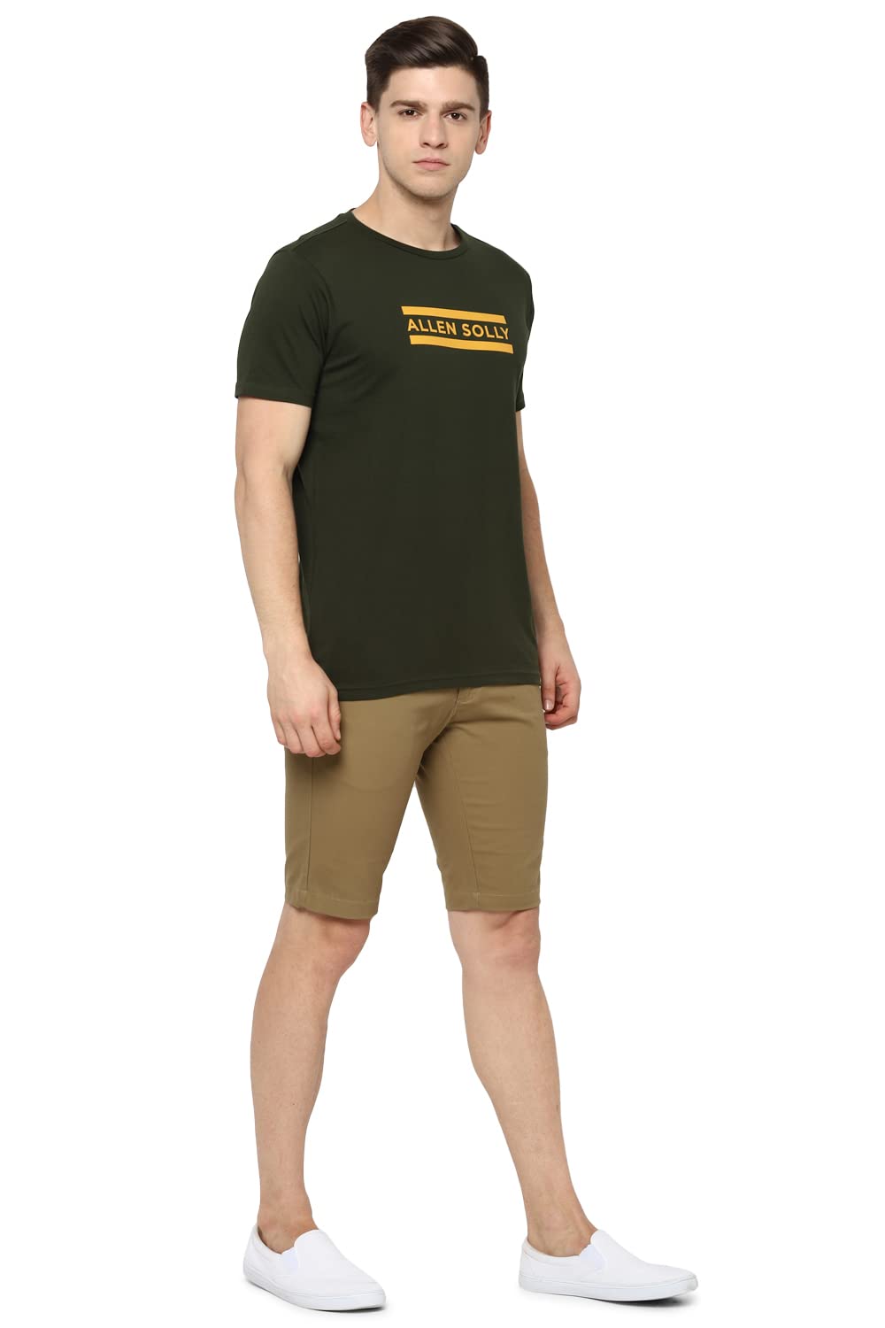 Allen Solly Cotton Men's Solid Regular Fit T-Shirt (ASKCQRGFZ43268_Olive Large)