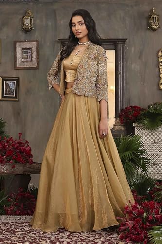 BIBA Women Gold Art Silk Regular Lehenga Set_38