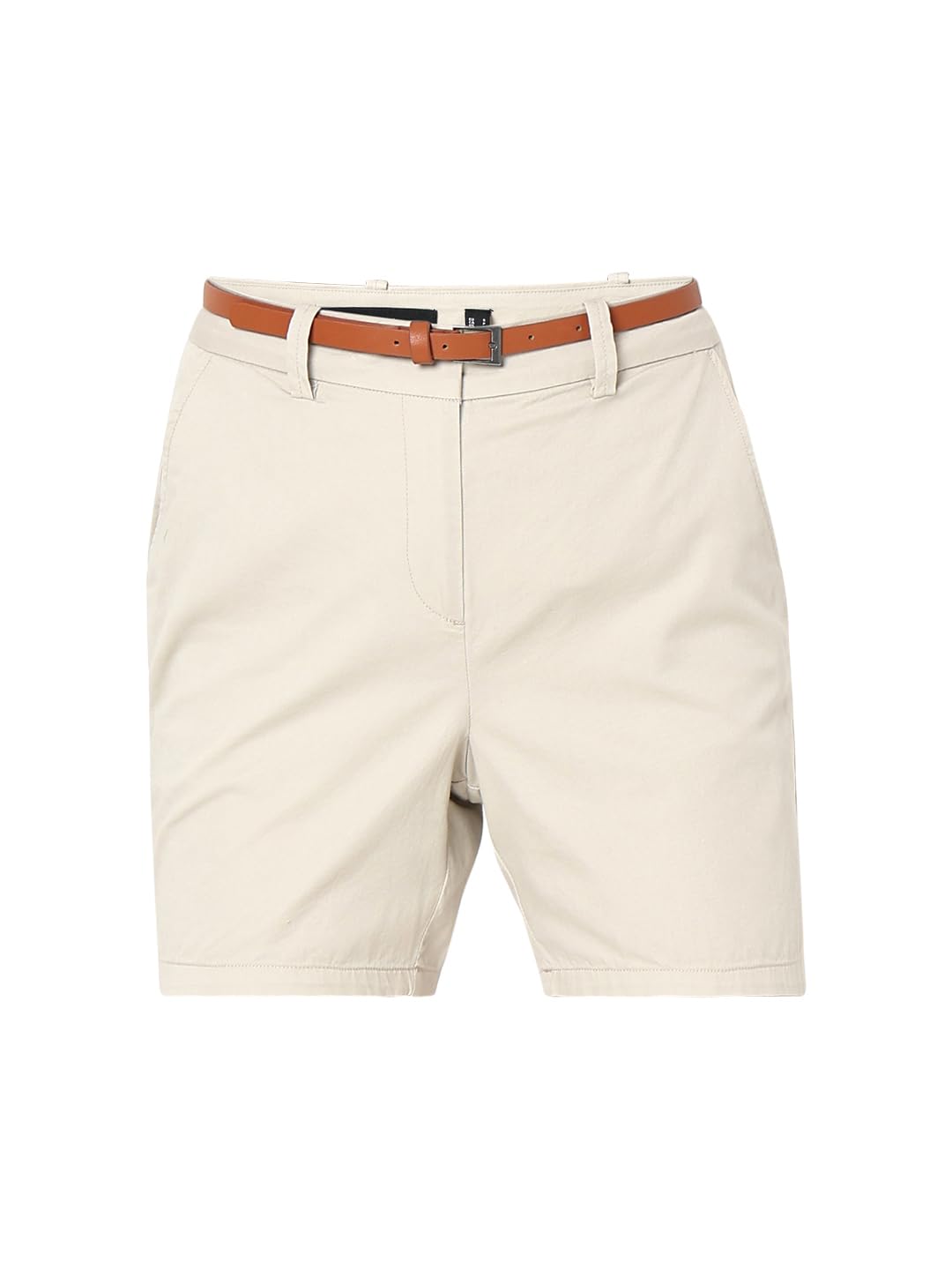 VERO MODA Women Solid Beige Cotton Regular Fit Mini Length Mid Rise Shorts
