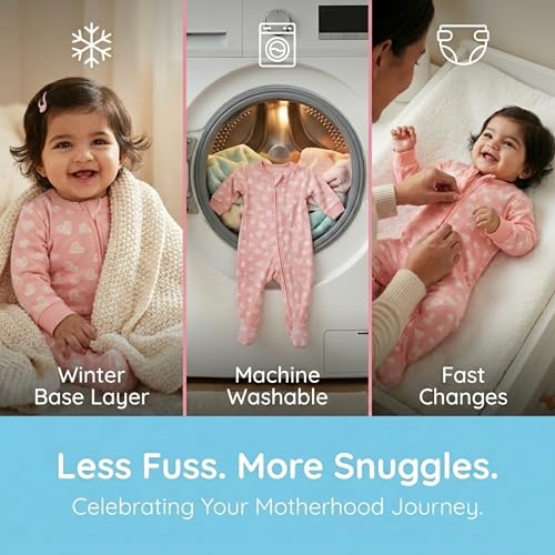 The Mom Store Baby Zipper Romper For Boys And Girls | Cotton | Soft Infant Bodysuit | Trendy Stylish Sleepsuit Nightsuit For Newborn Baby | Printed | Rosy Hearts, Pink | 3-6M