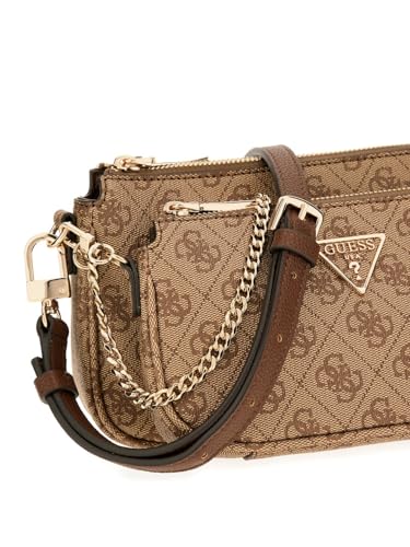 GUESS Brown Printed Noelle Pouch Crossbody Bag