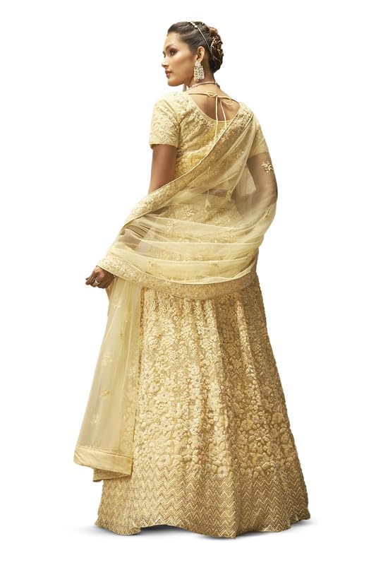 Soch Womens Yellow Net Floral Embroidered Sequin Embellished Unstitched Lehenga Set