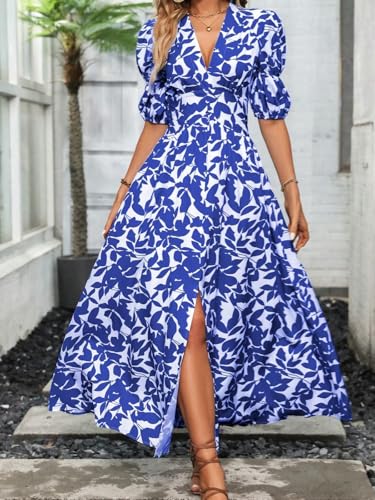 GRECIILOOKS Rayon Fit and Flare Ankle Length One Piece Maxi Bodycon Dresses Midi Dress for Women (GL-WD1219_Blue