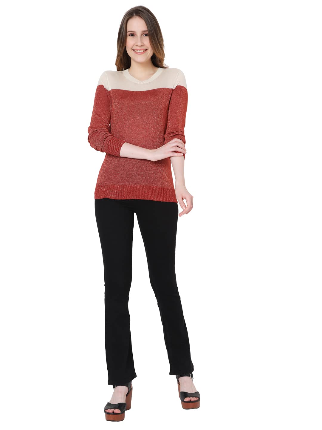 VERO MODA Women's Rayon Round Neck Sweater (124812901 -Birch_Beige_L)