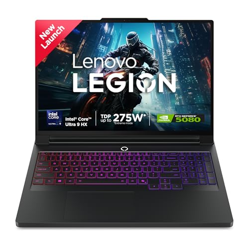 Lenovo Legion Pro 7 Intel Core Ultra 9 290HX | NVIDIA RTX 5080 16GB (32GB RAM/1TB SSD/WQXGA OLED/240Hz/16(40.6cm)/Windows 11/Office 2024/Black/2.57Kg), 83F500Q5IN AI Gaming Laptop