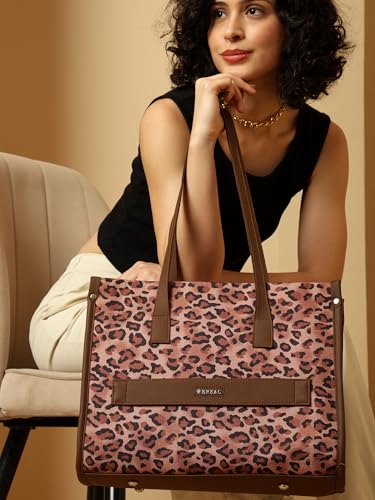 ENSAC Women’s Pink Leopard Print Tote Bag | Stylish Large Shoulder Handbag | Spacious Travel, Office & College Bag for Women and Girls