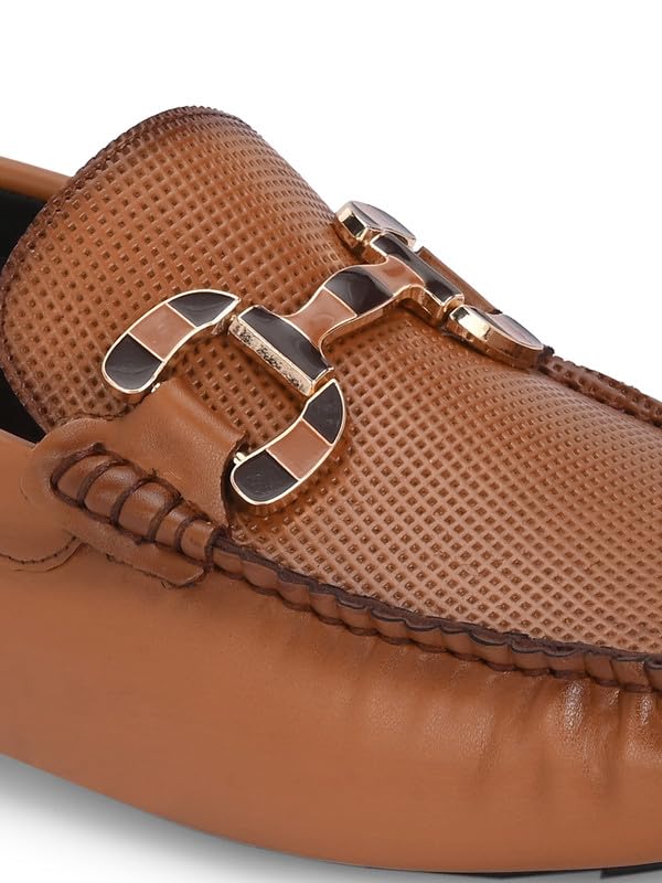 HITZ Men's Tan Leather Casual Loafers - UK 6