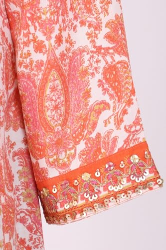 W for Woman White and Peach Paisley Printed Sequins Modal Anarkali Kurta - (W14003-127413-M)