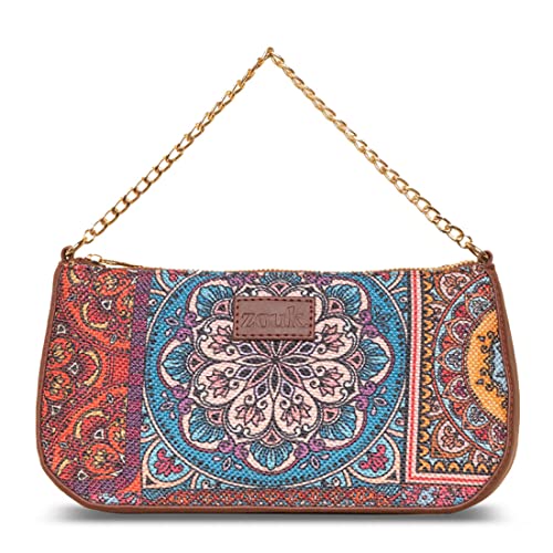 ZOUK Baguette Bag | Crossbody Bags for Women | Women's Handbags | Stylish Sling Bag for Woman | Vegan Leather Evening Bag | Travel & Office Use | Purse and Wallet | Multicolor Mandala Print