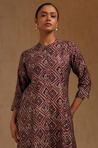 Soch Women's Muslin Geometric Regular Kurta (CWA5KU61483_Wine