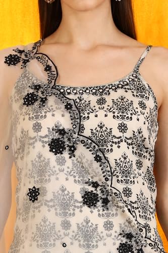 W for Woman Off-White Embroidered Spaghetti Short Kurta and Sharara Set with Dupatta (Size: XL)-WS12717-125705