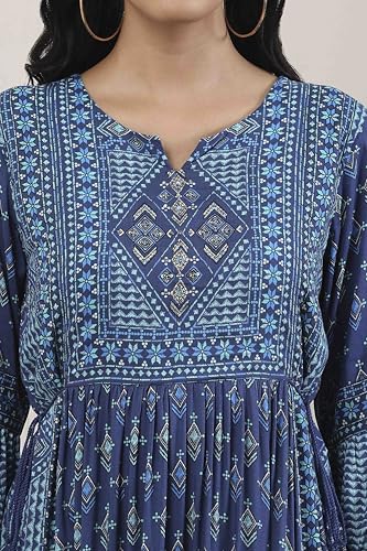 Biba Women Indigo Viscose Rayon Anarkali Dress_32