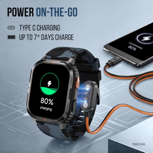 Fastrack Xtreme S Rugged Smart Watch with 1.93" AMOLED Square Display, BT Calling, 24/7 Health Suite, IP67, 60Hz Dynamic Refresh Rate, Vitality Index, Hydration Alert, Large Battery - Camo Grey