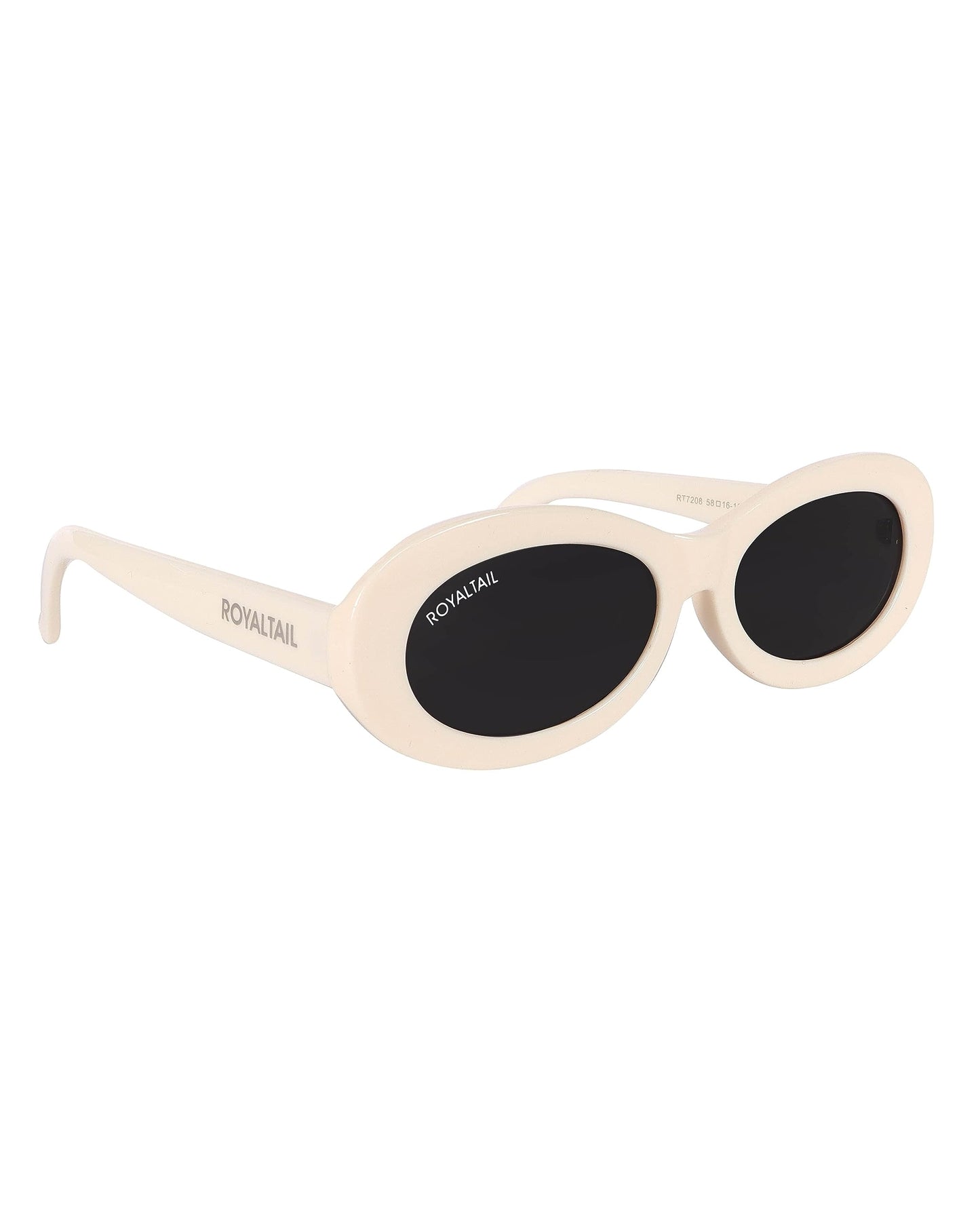 Royaltail Oval Retro Shape Sunglasses Cream Frame & Black Glass Unisex 100% UV Protected | For Men & Women | For Protection, Safety, Party, Styling