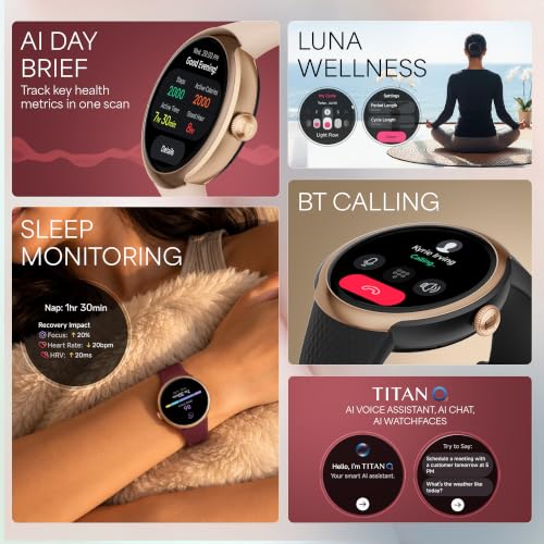 Titan Celestor Verv with 1.19" AMOLED Display, Built-in GPS, Skin Temperature Monitoring, Luna Wellness, Smart Hydration, VO2 Max, Training Load & Readiness, 3 ATM Smart Watch for Women - Black