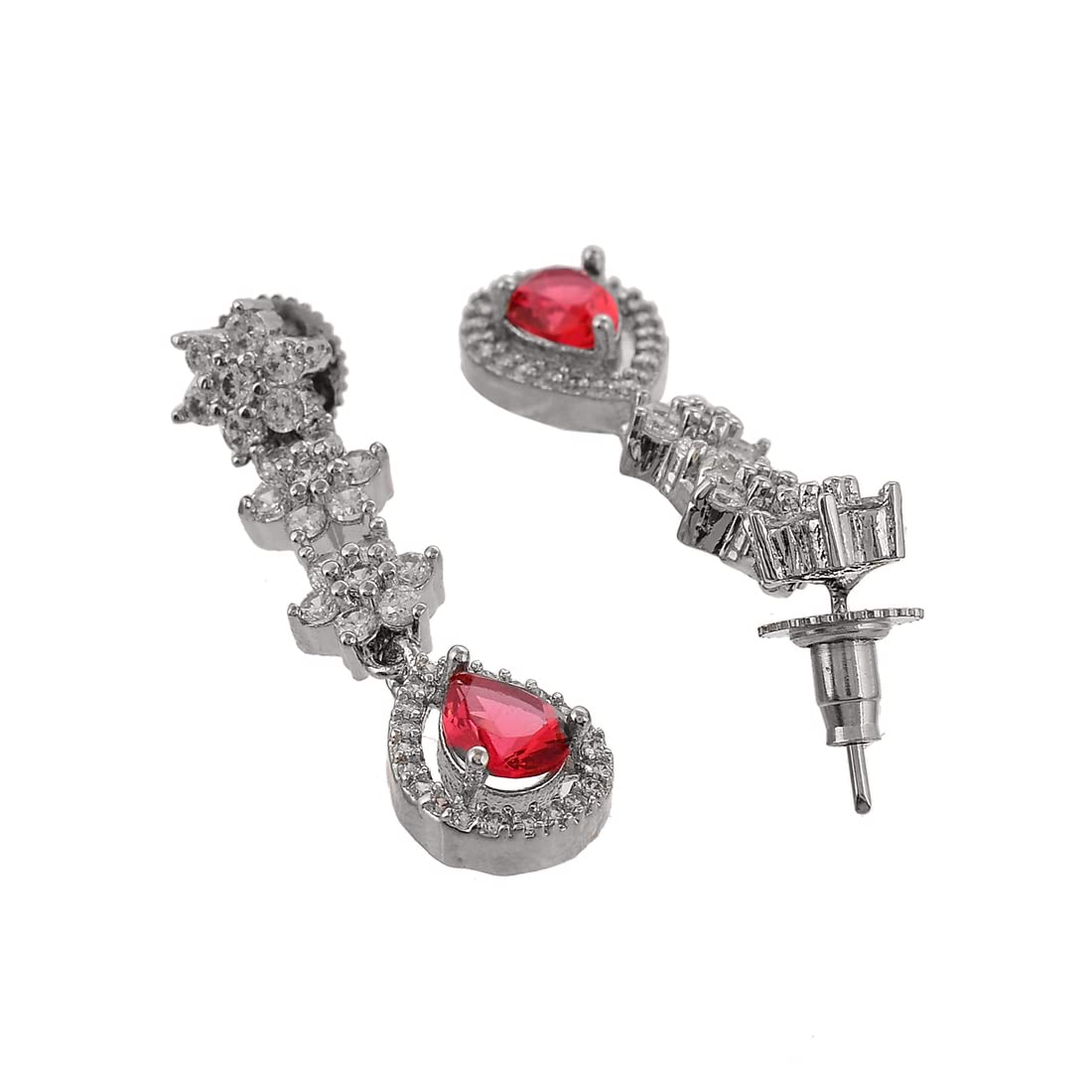 VOYLLA Cz Elegance Red Teardrop Silver Plated Necklace Set