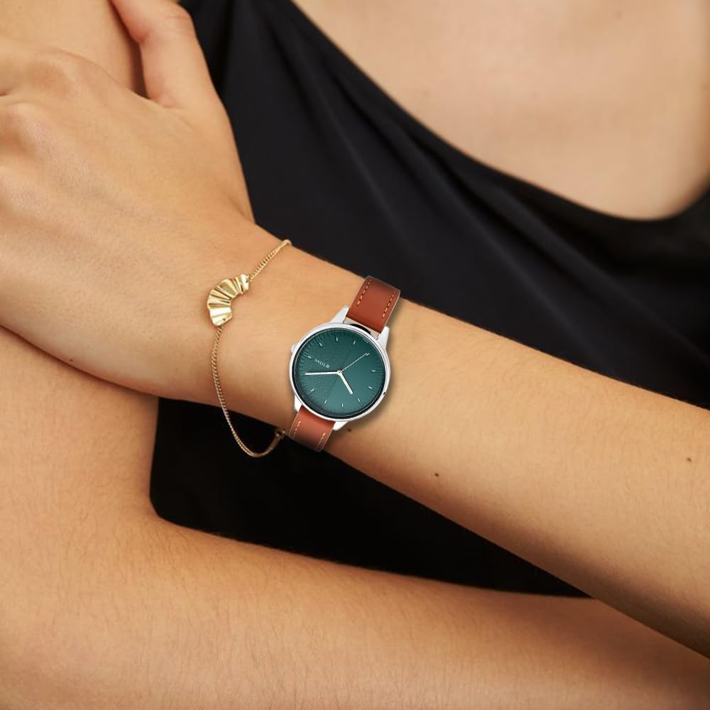 Titan Women's Precision Simplicity Analog Watch: Grey Gradient Dial with Leather Strap-2648SL01