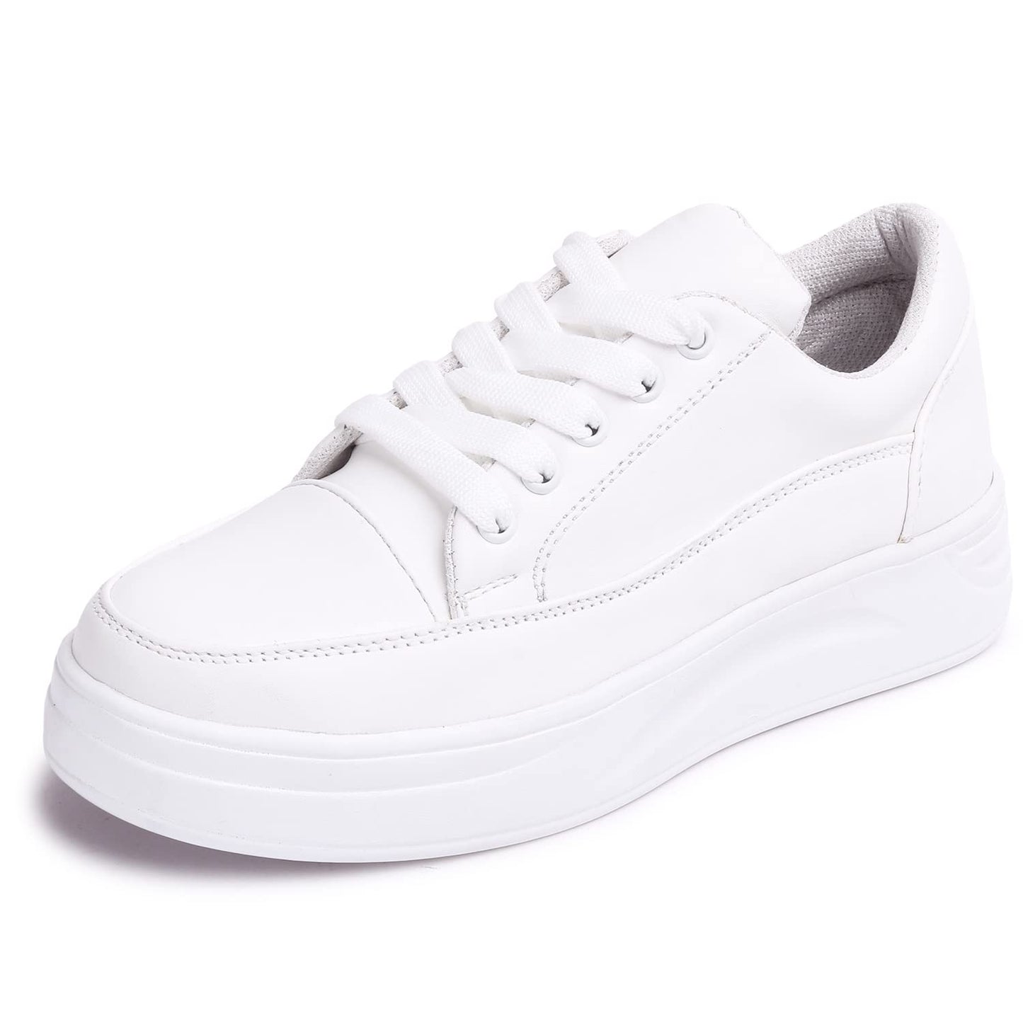 LENSBURY Women's Shoes for Walking Gym Training, Casual, Sports, Slip-On, Lightweight Lace up Athletics Slipon Running Sneaker for Ladies and Girls LBCNV7018WT-36 White