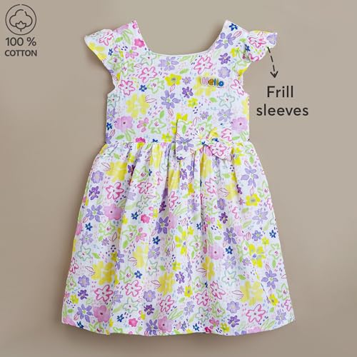 Hopscotch Girls Multi Short Sleeves Floral Casual Dress for Ages (5-6 Years)