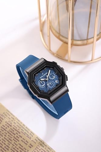 Daniel Hechter Paris Daumesnil Collection Analog Watch for Men Hexagonal Chronograph Watch Black Textured Dial, Multi-Function Display, Red Silicone Strap, Date Window Premium