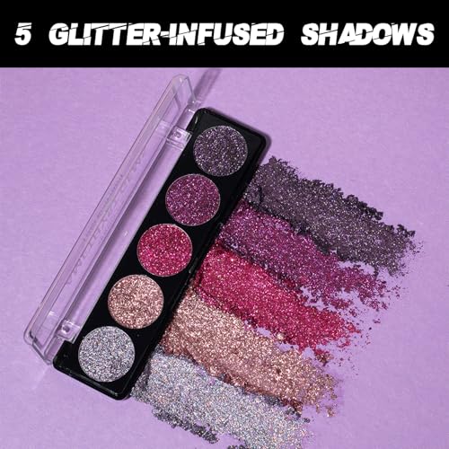 Profusion Cosmetics Amethyst Gems 5 Shade Glitter Eyeshadow Palette, Multicolour (Amethyst Gems)