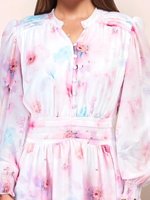 Zink London Women's White Floral Prints Relaxed Fit Midi Dress