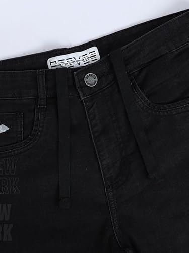 BEEVEE Men’s Cotton Black Text Printed Casual Shorts | 100% Yarn Dyed Structured Fabric, Mid Rise, Knee Length with Button Closure