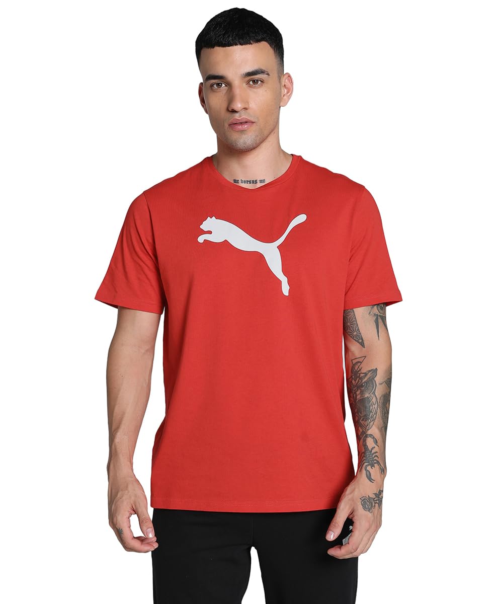 Puma Men's Printed Regular Fit T-Shirt (658705_Red-White