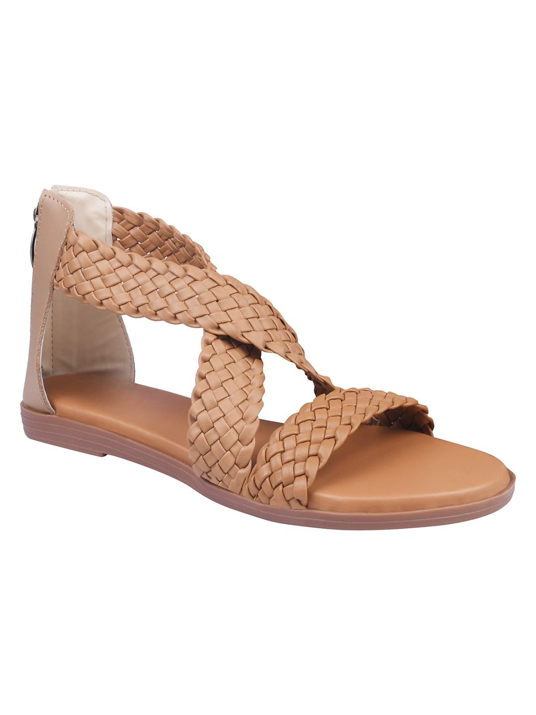 GLEMATOZ Women’s Tan Flat Sandals – Open Toe Slip-On Summer Flats with Lightweight & Comfortable Beach Flats EU38