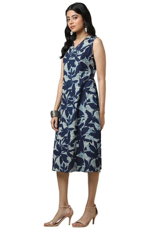Soch Womens Indigo Cotton Slub Abstract Print Dress